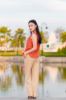 Ảnh của Set bộ linen đẹp gồm quần be gừng ống rộng và áo nút 2 sườn cam cháy