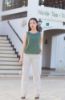 Ảnh của Set linen quần be kem ống và áo nút 2 sườn xanh lá đậm
