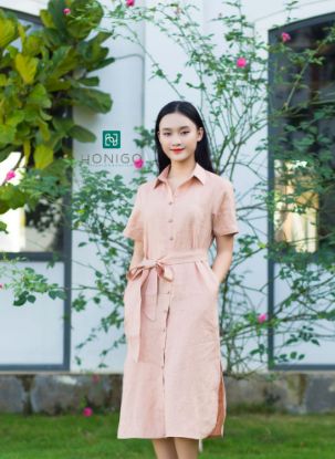 Ảnh của Đầm sơ mi tay ngắn cam sữa