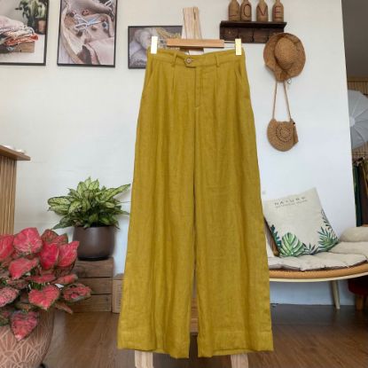 Ảnh của Quần dài 1 ly linen tưng vàng mù tạt