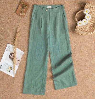 Ảnh của Quần dài 1 ly linen tưng xanh vỏ đậu