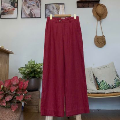 Ảnh của Quần dài 1 ly Linen đỏ rượu vang